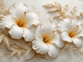 Elegante Hibiskusblüten in Cremegold – Leinwand & Acrylbild
