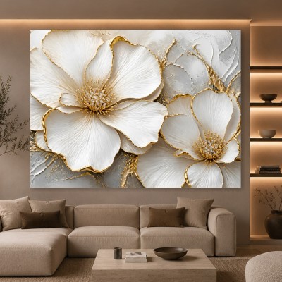 Elegante Blüten in Gold – Leinwand & Acrylbild