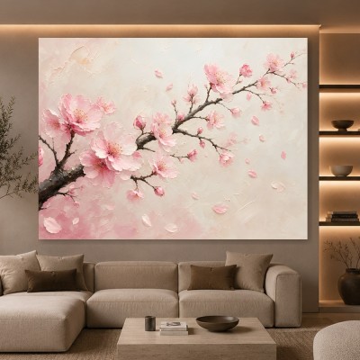 Zarte Kirschblüten auf Leinwand – Modernes Wandbild in Rosa