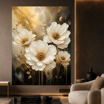 Goldene Blüten Eleganz – Modernes Wandbild als Acrylglasbild