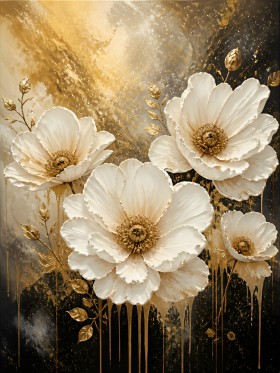 Goldene Blüten Eleganz – Modernes Wandbild als Acrylglasbild