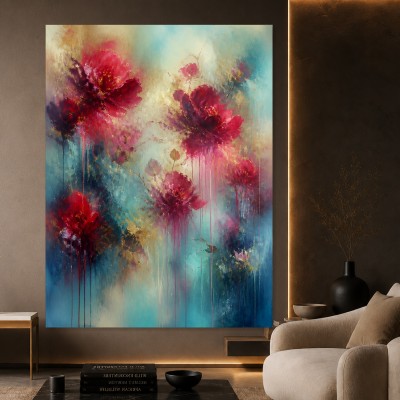 Blütenpoesie in Türkis und Magenta – Leinwandbild als Acrylbild