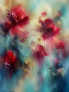 Blütenpoesie in Türkis und Magenta – Leinwandbild als Acrylbild