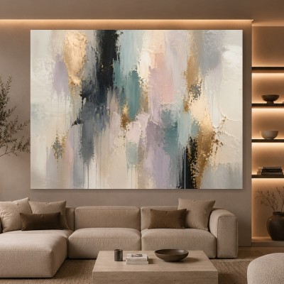 Goldene Pastellstruktur – Abstraktes Wandbild als Gallery Leinwand