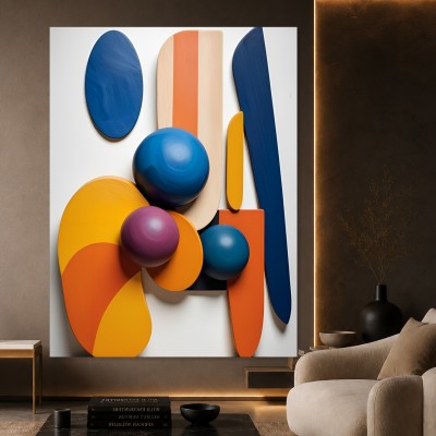 Farbenfrohes Formenrelief – Abstraktes Wandbild als Gallery Leinwand