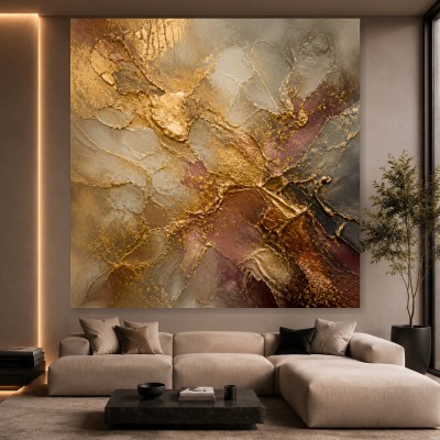 Abstraktes Wandbild Goldene Strukturen als Acrylbild