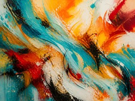 Abstraktes Wandbild in Türkis & Orange – Gallery Leinwand mit dynamischen Farbströmen