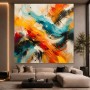 Abstraktes Wandbild „Energiefluss“ als Acrylbild in Türkis und Orange