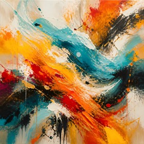 Abstraktes Wandbild „Energiefluss“ als Acrylbild in Türkis und Orange