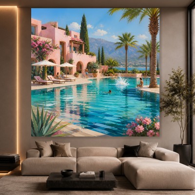 Mediterrane Poolvilla – Gallery Leinwand Wandbild