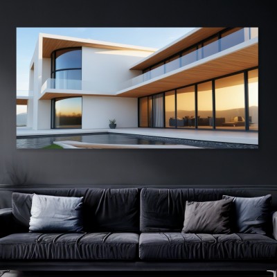 Moderne Luxusvilla am Pool – Wandbild auf Gallery Leinwand