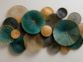 Metallische Kreisornamente in Türkis und Gold – Wandbild als Gallery Leinwand