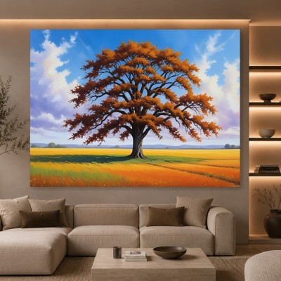 Goldener Herbstbaum – Leinwand & Poster mit weiter Landschaft