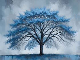 Blauer Solitärbaum – Wandbild auf Leinwand