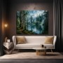 Morgenstille am Waldsee – Leinwand Wandbild mit nebligem Nadelwald