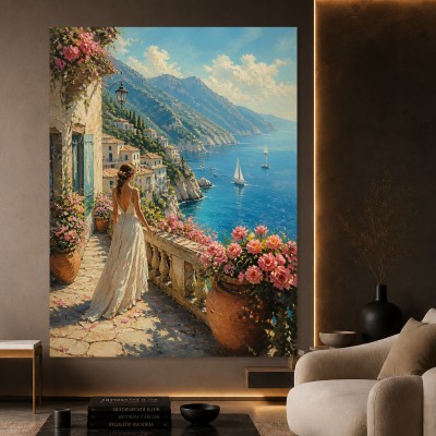 Mediterrane Küstenterrasse als Gallery Leinwand und Wandbild