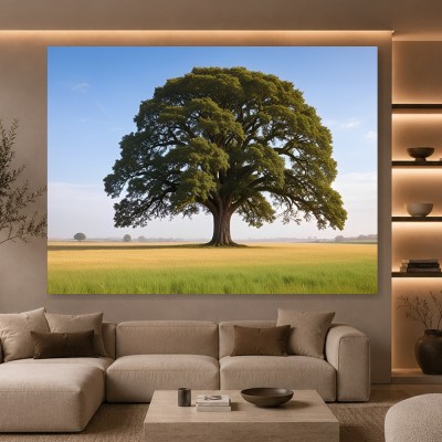 Majestätische Eiche im Feld – Leinwand Wandbild