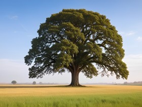 Majestätische Eiche im Feld – Leinwand Wandbild