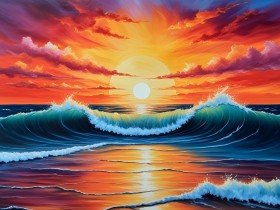 Leuchtender Ozean-Sonnenuntergang – Modernes Wandbild als Acrylbild