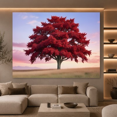 Roter Baum im Abendlicht – Wandbild auf Leinwand
