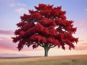 Roter Baum im Abendlicht – Wandbild auf Leinwand
