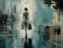 Regenspaziergang in der City – Modernes Wandbild als Leinwandbild