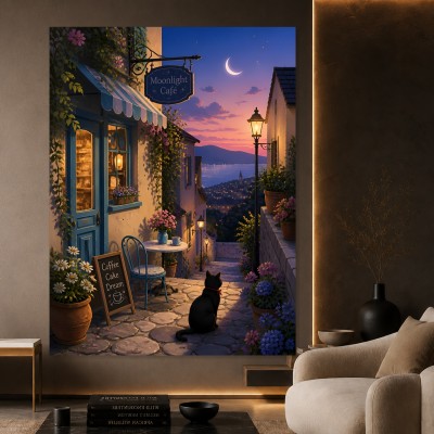 Moonlight Café – Modernes Wandbild als Gallery Leinwand