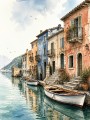 Mediterrane Hafenpromenade – Wandbild auf Leinwand