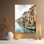 Mediterrane Hafenpromenade – Wandbild auf Leinwand
