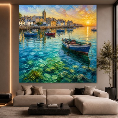 Abendhafen an der Küste – Leinwand & Poster