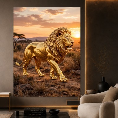 Goldener Löwe der Savanne – Luxus Wandbild auf Gallery Leinwand
