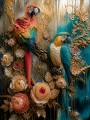 Exotische Aras in Gold und Türkis – Wandbild als Gallery Leinwand