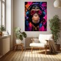 Schimpanse mit Kopfhörern – Modernes Wandbild als Gallery Leinwand