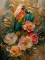 Exotische Papageien in Gold – Leinwandbild als Gallery Leinwand