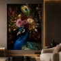 Luxus Wandbild Pfau mit Blütenkrone – Fine Art Print in Gold und Nachtblau