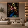 Luxus Wandbild Pfau mit Blütenkrone – Fine Art Print in Gold und Nachtblau