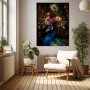 Luxus Wandbild Pfau mit Blütenkrone – Fine Art Print in Gold und Nachtblau