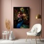 Luxus Wandbild Pfau mit Blütenkrone – Fine Art Print in Gold und Nachtblau