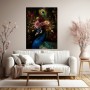 Luxus Wandbild Pfau mit Blütenkrone – Fine Art Print in Gold und Nachtblau