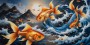 Goldene Koi im Wellenzauber – Wandbild Poster