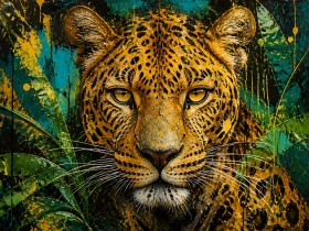 Leopard im Dschungel – Leinwandbild & Acrylbild in Goldgrün