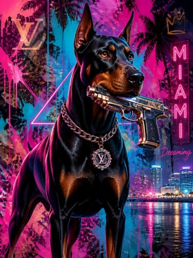 Neon Miami Dobermann