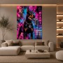 Neon Miami Dobermann – Modernes Wandbild auf Gallery Leinwand