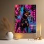 Neon Miami Dobermann – Modernes Wandbild auf Gallery Leinwand