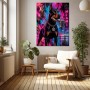 Neon Miami Dobermann – Modernes Wandbild auf Gallery Leinwand