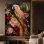 Opulenter Papagei mit Blüten – Luxus Wandbild als Gallery Leinwand