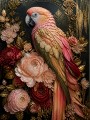 Opulenter Papagei mit Blüten – Luxus Wandbild als Gallery Leinwand