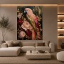 Opulenter Papagei mit Blüten – Luxus Wandbild als Gallery Leinwand