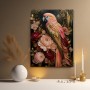 Opulenter Papagei mit Blüten – Luxus Wandbild als Gallery Leinwand