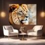 Majestätischer Löwe als Leinwand Wandbild in warmen Goldtönen